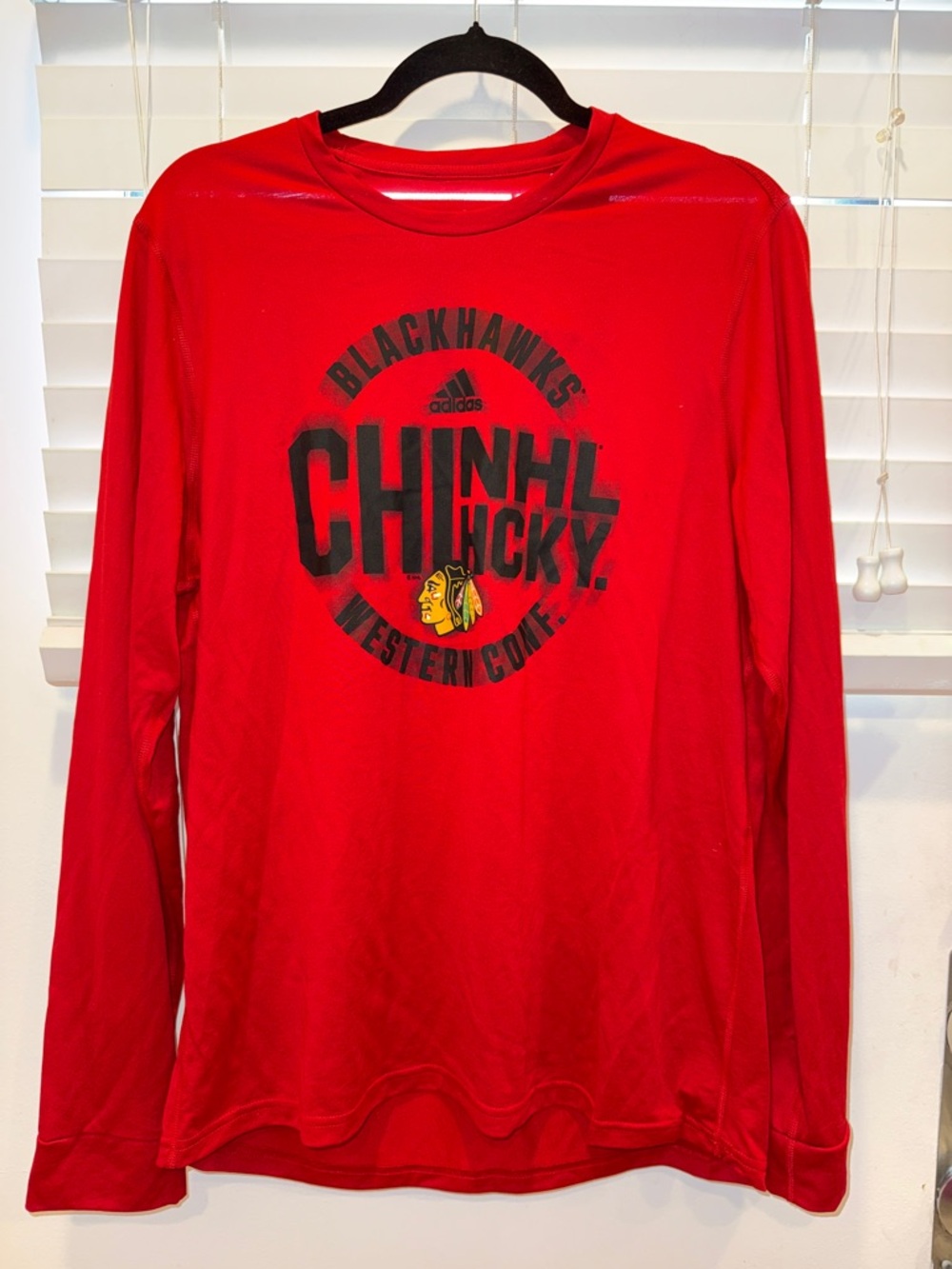 adidas Red Chicago Blackhawks Long Sleeve Graphic Tee